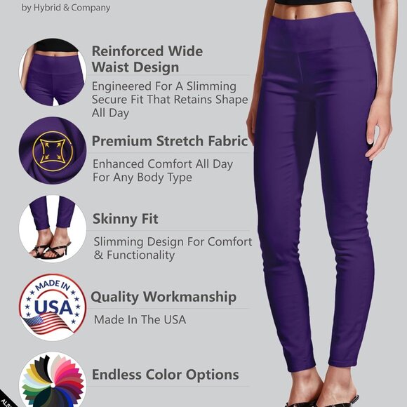 Purple ultra-stretch elastic waistband women's twill pants - Picture 2 of 7